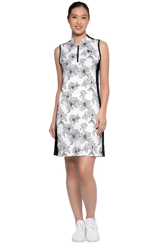 Party Dresses for Celebration -Women's Backspin Sleeveless Golf Dress | White/Black Perfect Peony