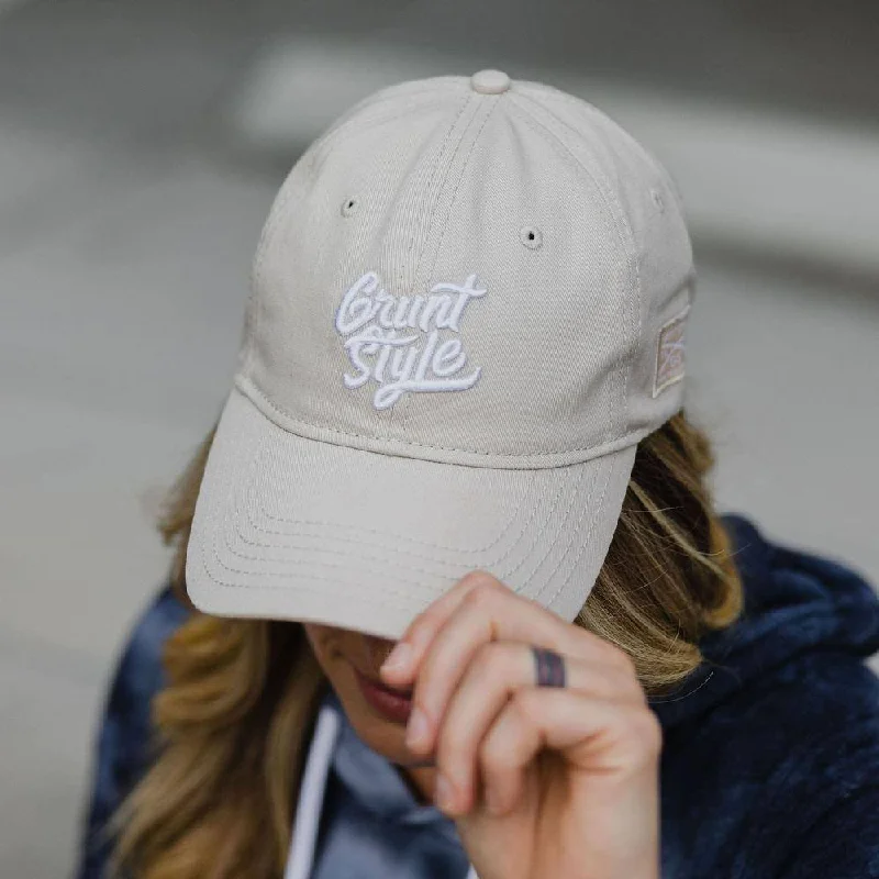 Premium snapback cap with flat bill design -Grunt Style Script Logo – Natural Hat