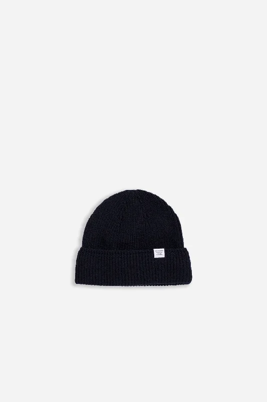 Adjustable cap with sturdy velcro closure -Wool Cotton Rib Beanie Dark Navy