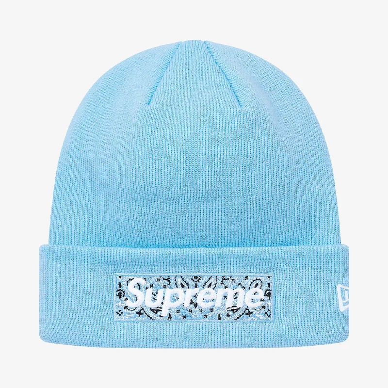 Wool blend cap for cozy fall fashion -Supreme x New Era Beanie 'Bandana Box Logo' Light Blue (FW19)