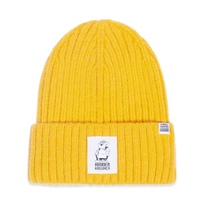 Fitted snapback cap for modern tight fit -The Canine Kalevala Winter Hat Beanie Adult - Yellow