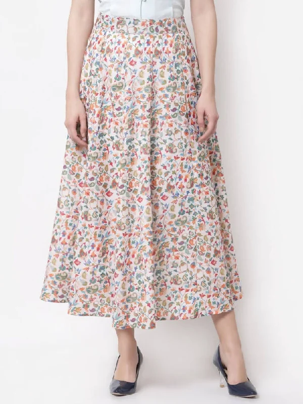 Evening Dresses for Formal Events -Myshka Multicolor Cotton blend Printed Skirt