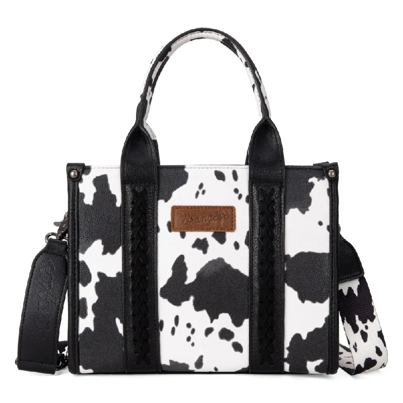 Women's bags with a fold-over top and magnetic closure for easy access and style-Wrangler Womens Cow Print Crossbody Tote Bag - WG133-8120S-BK