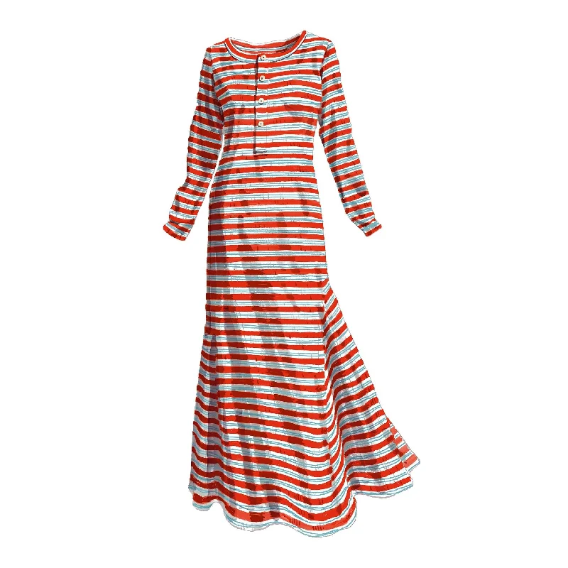 Tiered Dresses for Voluminous -Striped Henley Knit Dress