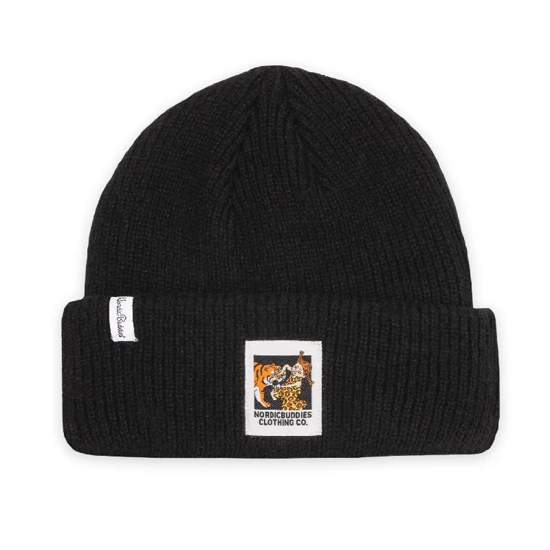 Washed cap with soft vintage feel -Pippi and Tiger Beanie Adult - Black