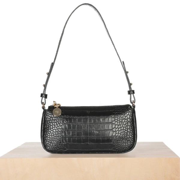 Women's bags with adjustable shoulder straps and multiple compartments for convenience-Baguette Bag (Black Croc)