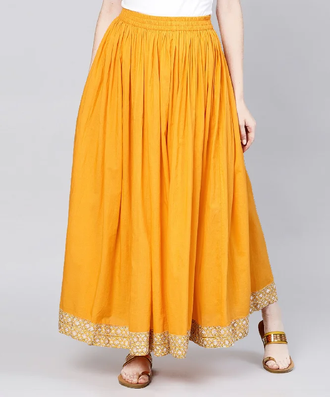 Silk Dresses for Luxurious -NOZ2TOZ Yellow Ankle Length Cotton Flared Skirt