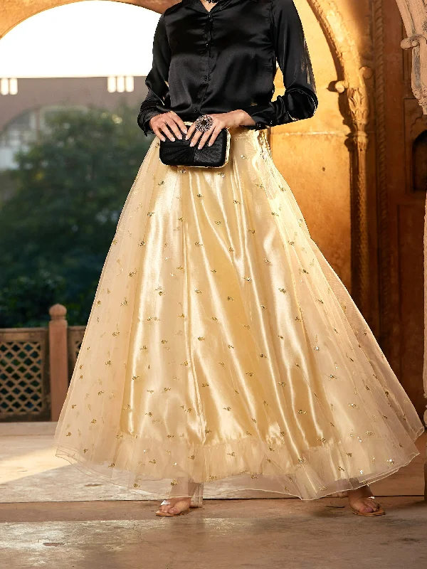 Purple Dresses for Royalty -Lyush Women Gold Tulle Sequin Anarkali Skirt