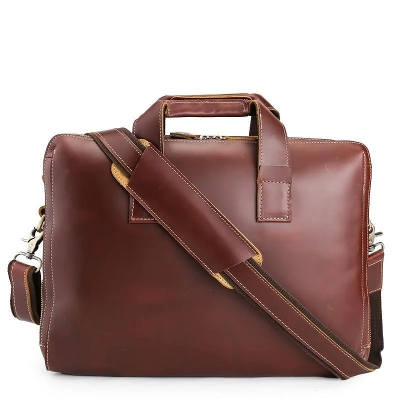 Women's bags with expandable compartments and practical features for daily use-Men's Business Style Solid Color Crazy Horse Leather Laptop Briefcase Bag