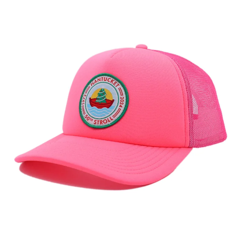 Camouflage cap with adjustable strap back -50th Stroll Trucker Hat - Neon Pink