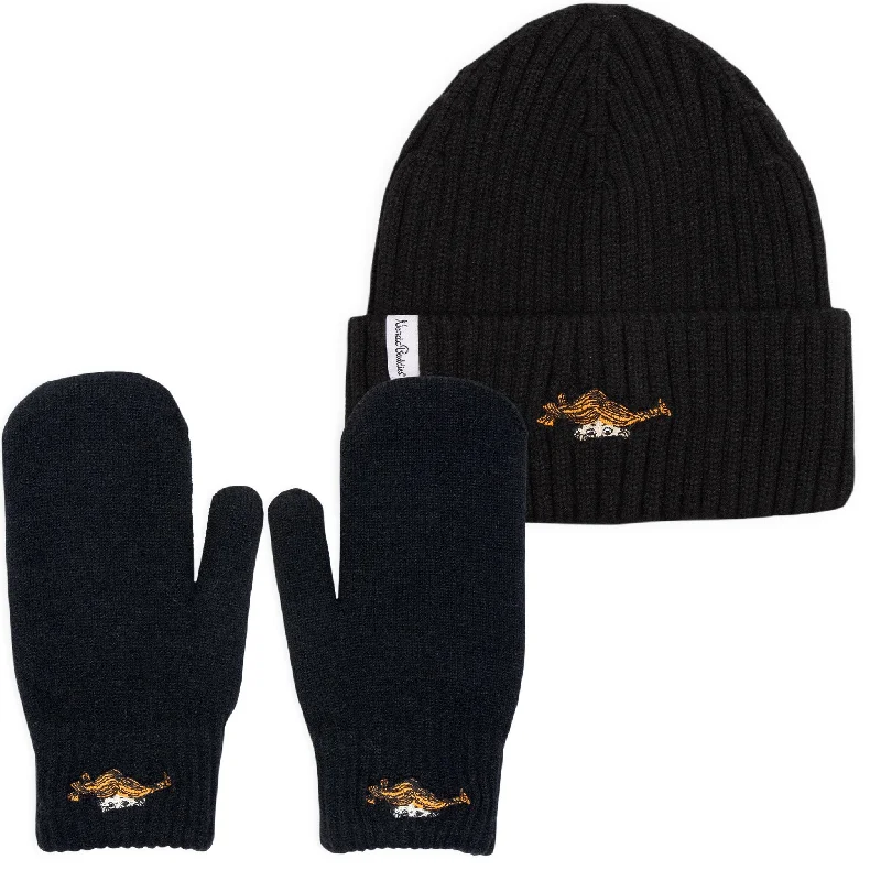 Black baseball cap for sleek all-black looks -Pippi Beanie and Mittens Combo - Black