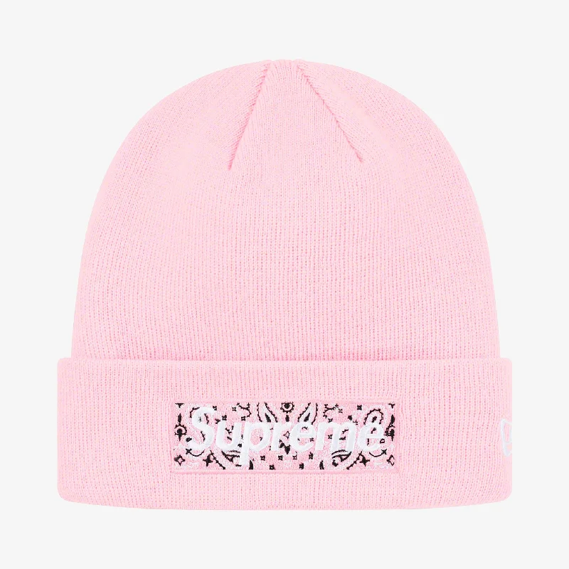 Team logo cap for loyal fan support -Supreme x New Era Beanie 'Bandana Box Logo' Pink (FW19)