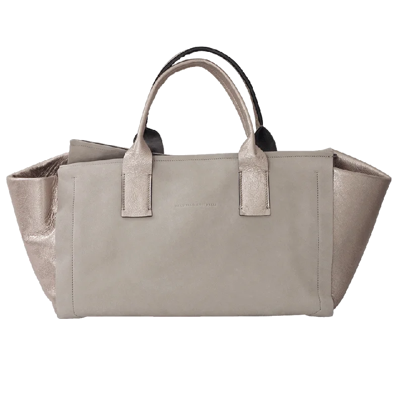 Women's bags with woven texture and leather handles for a chic yet casual look-Leather Metallic Top Zip Bag