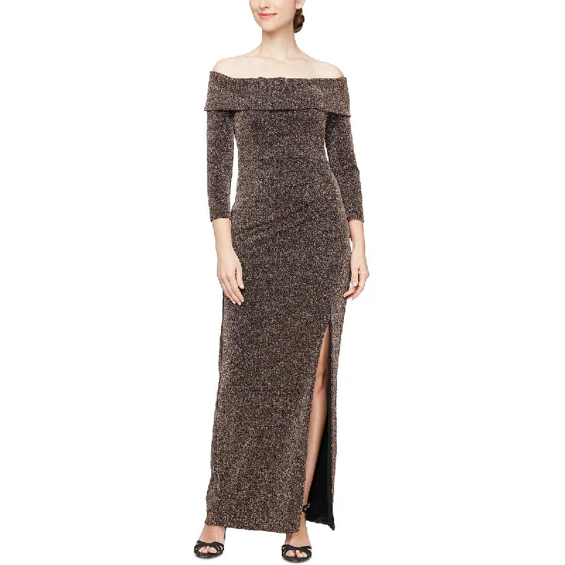 Tiered Dresses for Voluminous -Alex Evenings Womens Metallic Off-The-Shoulder Evening Dress