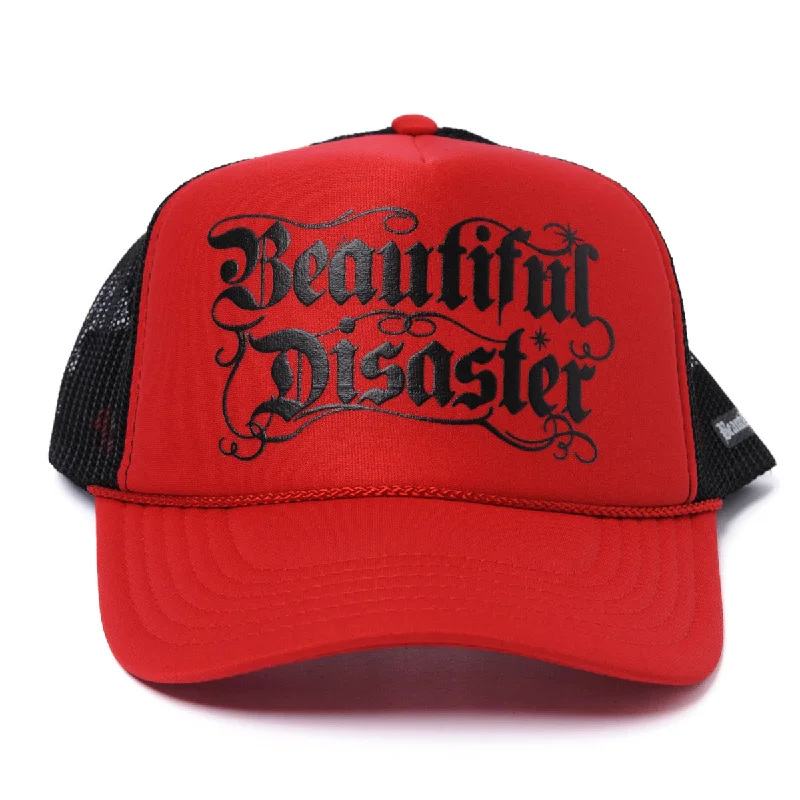 Durable dad cap for relaxed weekend outings -Golden Goddess Trucker Hat - Red/Black