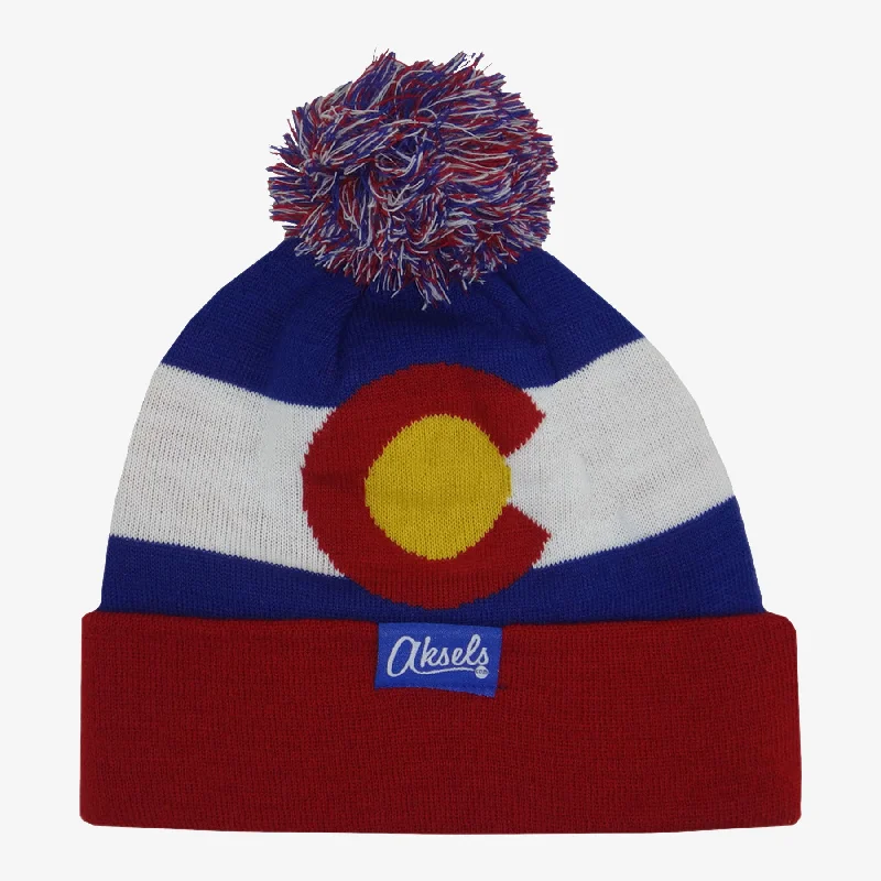 Denim cap with faded wash texture -Colorado Flag Beanie