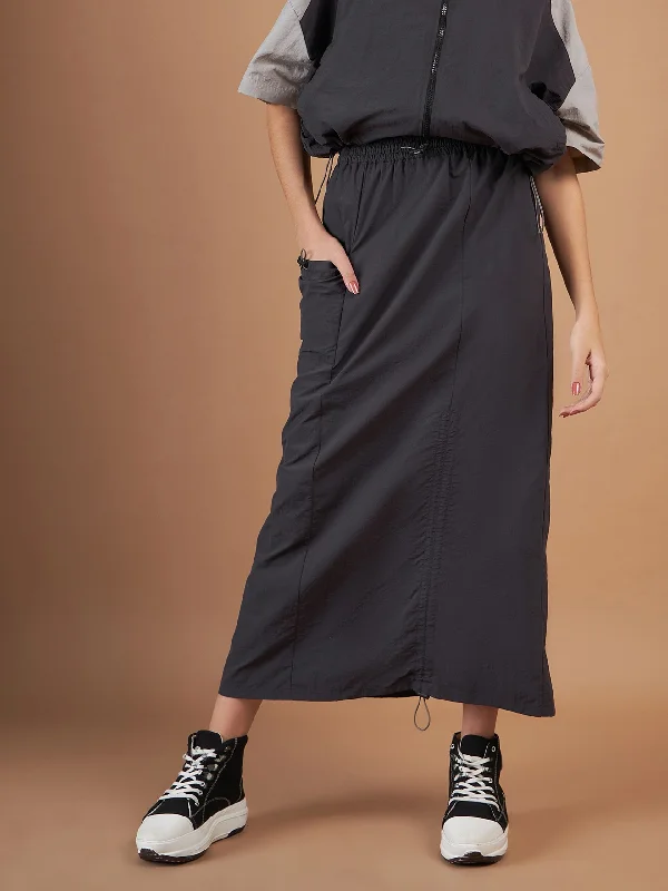 Fashionable Dresses for Style -Lyush Women Dark Grey Side Ruched Parachute Skirt