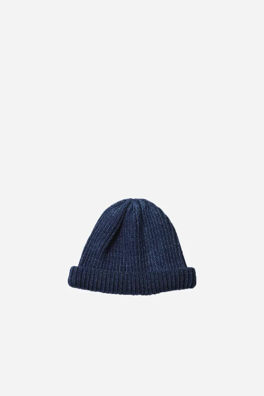 Camouflage cap with adjustable strap back -Indigo Cotton Roll Up Beanie Dark Denim