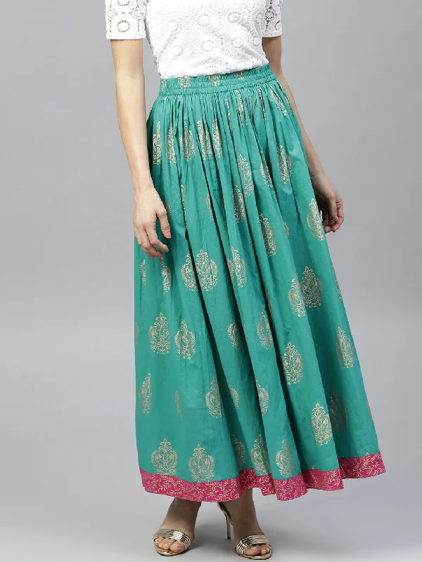 Mini Dresses for Youthful Look -NOZ2TOZ Green Printed Flared Ankle Length Skirt