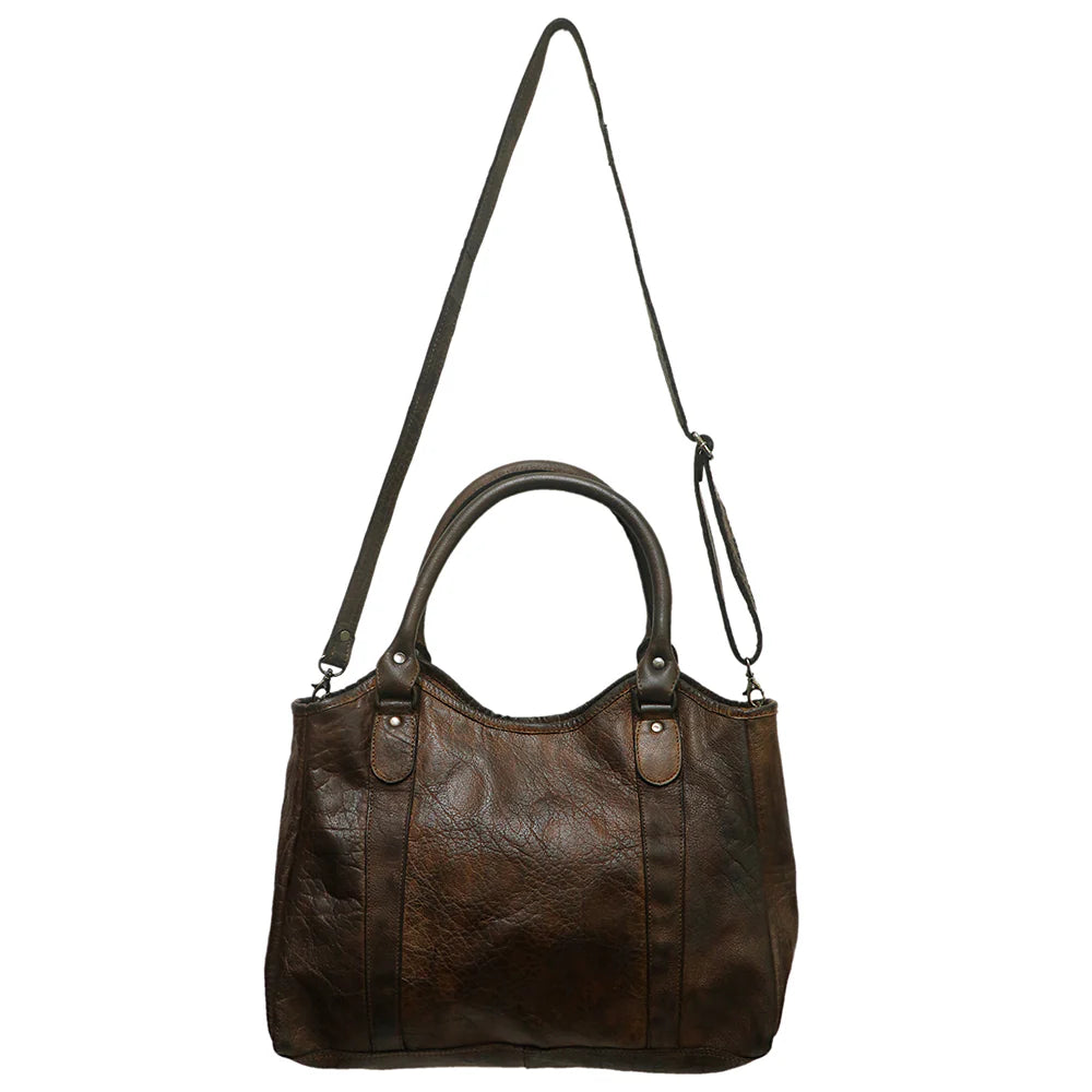 Trendy women's bags with unique shape and stylish hardware for modern flair-Never Mind! Western Textured Brown Genuine Leather Tote Bag