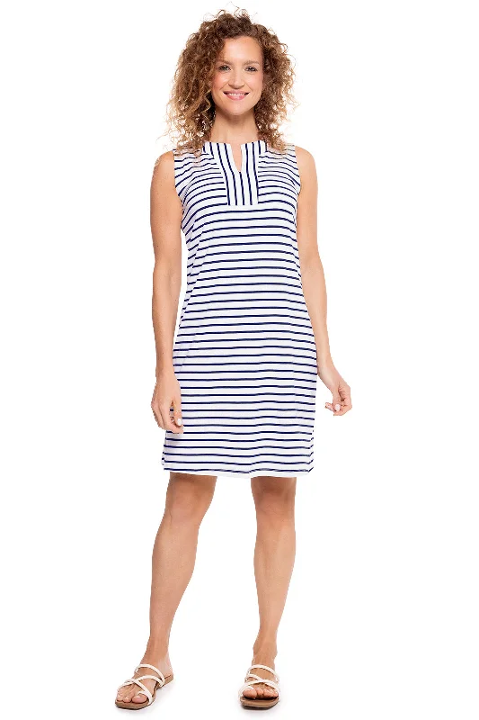 Lace Dresses for Delicate -Women's Oceanside Tank Dress | White/Navy Stripe