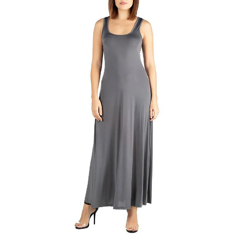 Nylon Dresses for Stretchable -24seven Comfort Apparel Womens Plus Scoop Neck Long Maxi Dress