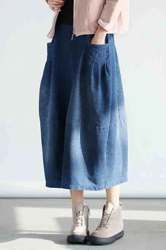 Evening Dresses for Formal Events -Denim Pocket Cotton Skirt Simple Women Clothes