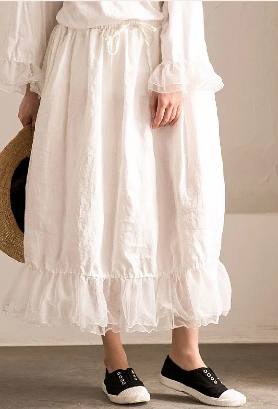 Wedding Dresses for Bridal Look -White Joining together Elastic Waist Chiffon linen Skirt Women Clothes Q291BG