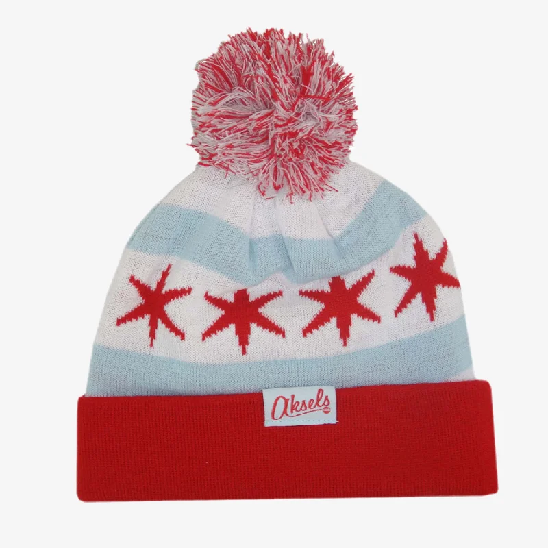 Durable canvas cap for rugged outdoor use -Chicago Flag Pom Beanie