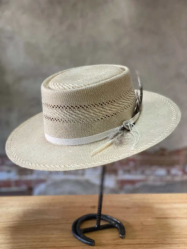 Adjustable strap cap for custom size comfort -Stetson Batterson Straw Flat Brim Hat