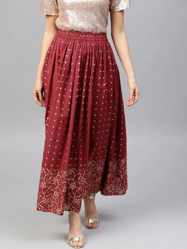 Maxi Dresses for Elegant Style -NOZ2TOZ Maroon Printed Flared Ankle Length Skirt