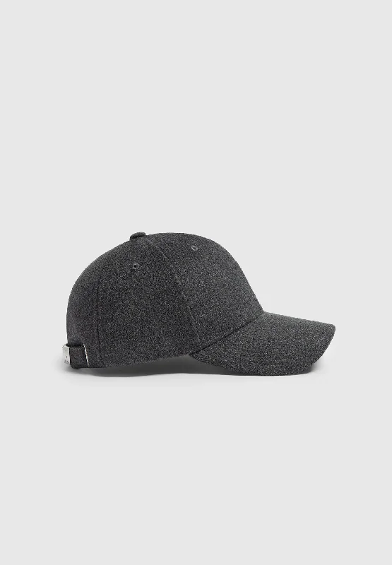 Leather trucker cap for edgy rugged appeal -Textured Wool Blend Cap - Charcoal Grey