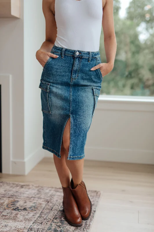 Long-sleeved Dresses for Coverage -Claremont Cargo Denim Skirt