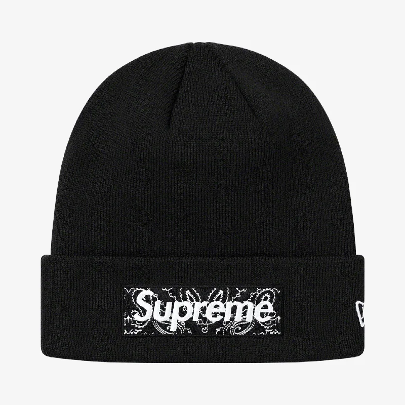 Trucker cap with funny slogan prints -Supreme x New Era Beanie 'Bandana Box Logo' Black (FW19)