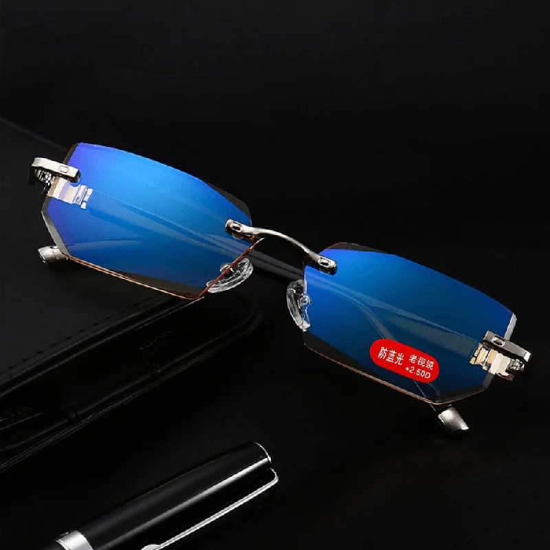 Retro Glasses for Throwback Style -Unisex Anti-Blue Light Radiation Rimless Metal Presbyopia Glasses High-Definition Reading Glasses