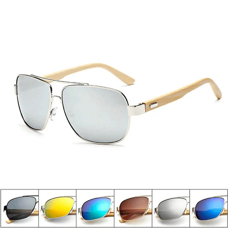 Square Sunglasses for Modern Look -UV400 Bamboo Legs Men Women Sun Glassess Metal Frames Outdooors Colorful Glasses Goggle