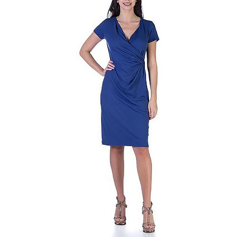 Zippered Dresses for Convenience -24seven Comfort Apparel Womens Solid Surplice Neckline T-Shirt Dress