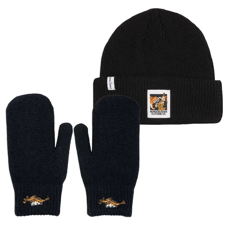 Designer dad cap for upscale casual flair -Pippi Beanie and Mittens Combo - Black