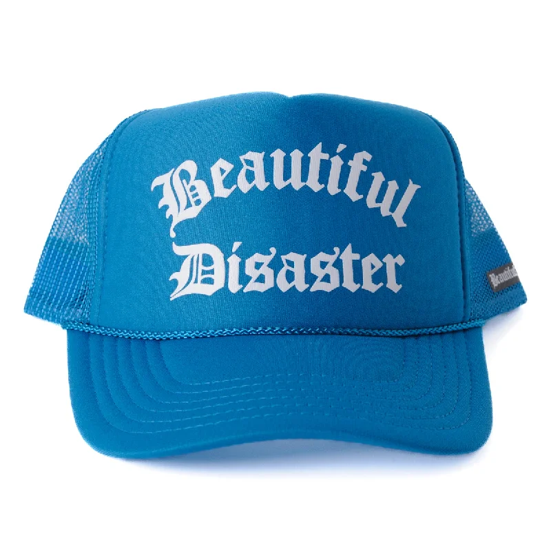 Bold graphic cap for standout fashion flair -Beautiful Disaster Trucker Hat - Turquoise