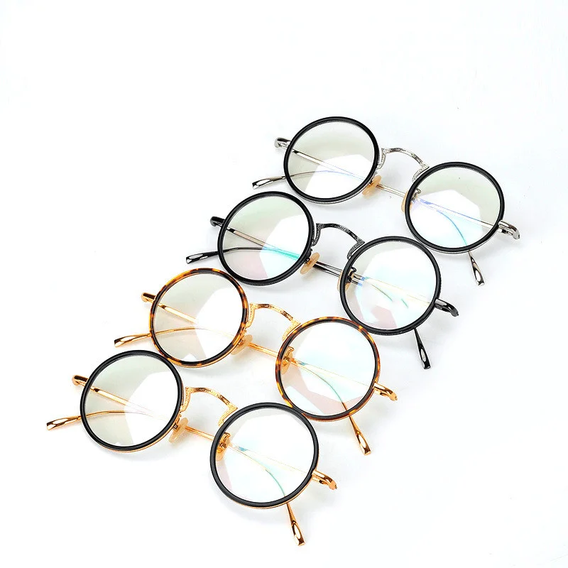 Lead-free Glasses for Health Safety -Imported Plate Ladies round Small Frame Glasses Metal Thin Legs