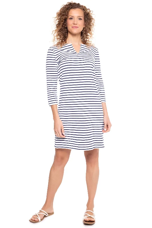 Beaded Dresses for Glamour -Women's Oceanside Tunic Dress | White/Navy Stripe