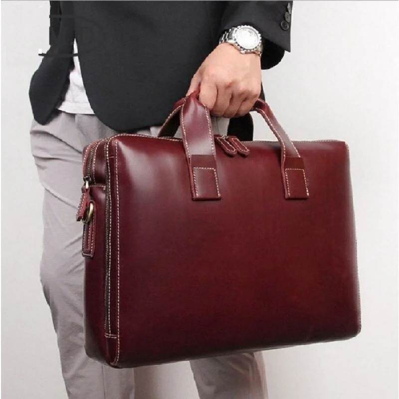 Designer women's bags with luxurious fabrics and chic embellishments for fashion-Vintage Men's Cow Leather 15" Laptop Business Travel Duffle Briefcase Bag