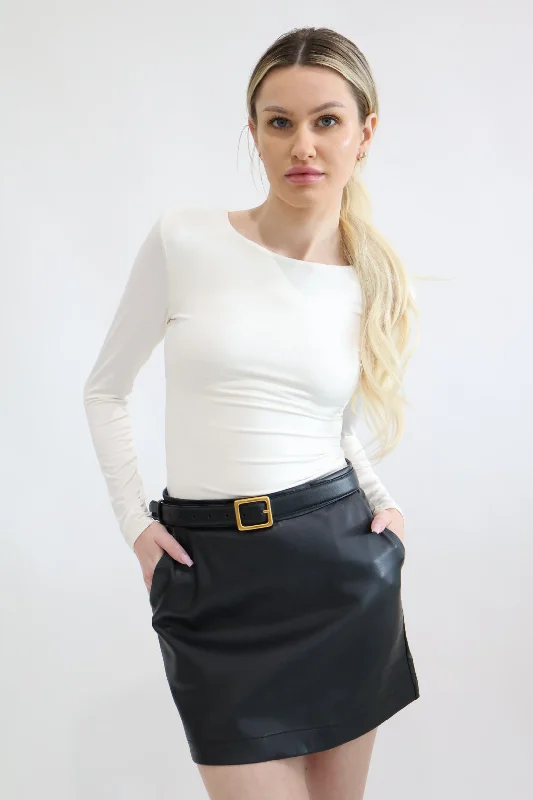 Purple Dresses for Royalty -Vegan Leather Black Mini Skirt