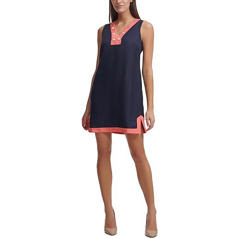 Retro Dresses for Throwback -Tommy Hilfiger Womens Petites Two Tone V-Neck Mini Dress