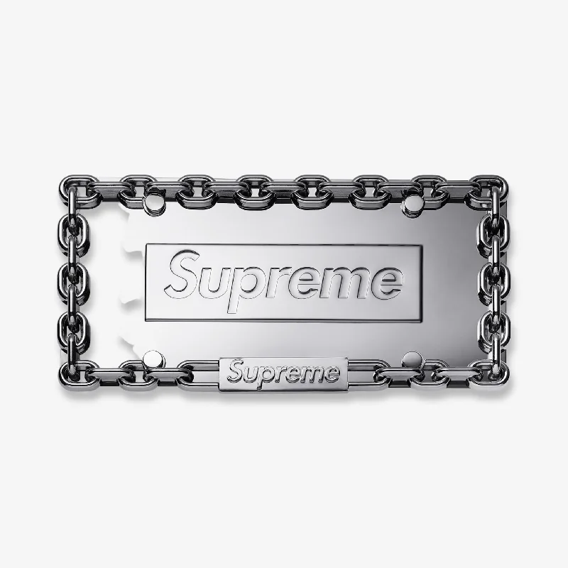 Black baseball cap for sleek all-black looks -Supreme Chain License Plate Frame Silver (FW18)