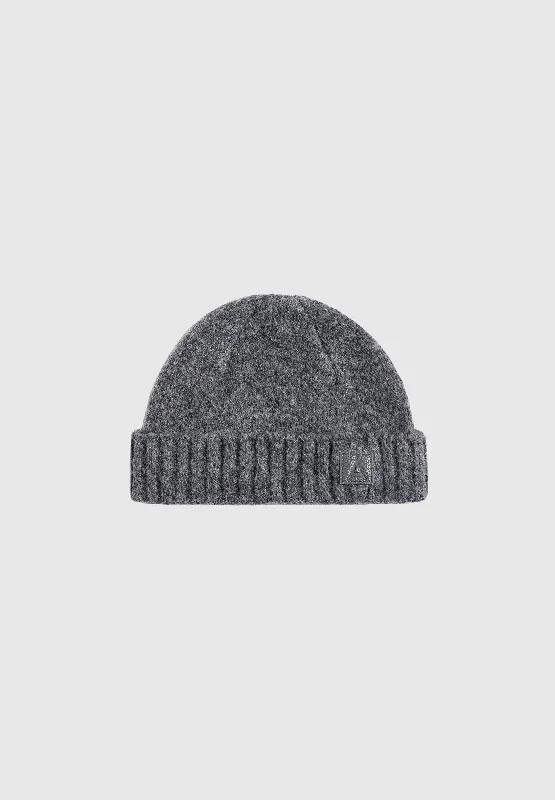 Soft cotton cap for all-day wear ease -Brushed Wool Knit Beanie - Grey Marl