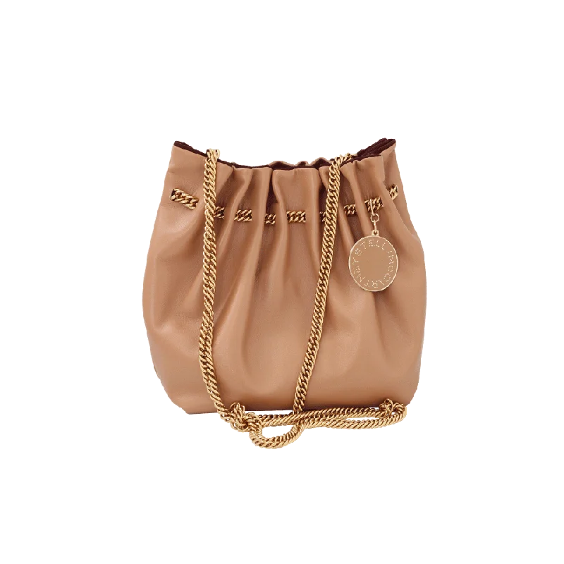 Elegant women's bags with long straps and minimalist design for versatile styling options-Gold Chain Bucket Bag