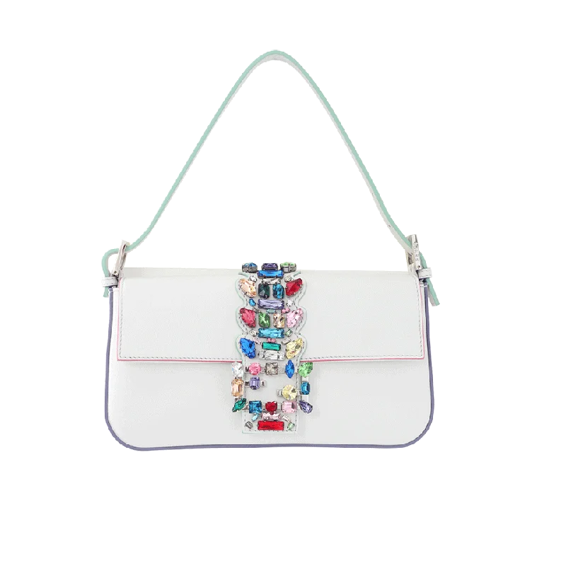 Stylish women's bags with bold pattern design and contrasting straps for added flair-Rhinestone Buckle Baguette