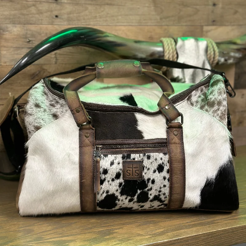 Women's bags with intricate designs and textured leather for a fashionable, statement look-STS Ranchwear Cowhide Small Duffle Bag