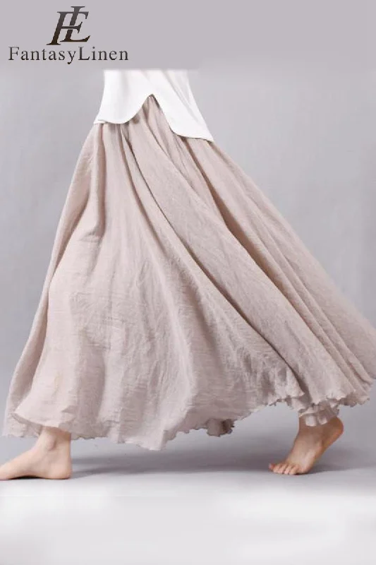 Wrap Dresses for Adjustable -Multicolor Sun Skirt Elastic Waist Cotton linen Skirt Big Hem Long Skirt Women Clothes S1725